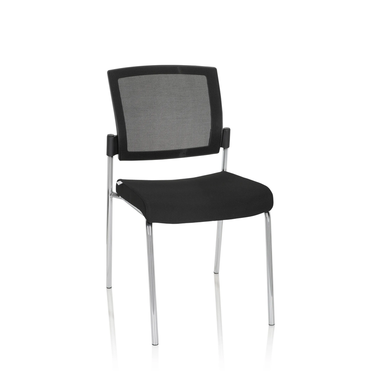 Chaise à quatre pieds K9 V noire avec dossier en maille et structure métallique de hjh OFFICE – vue à 360° (vue de face 20°)