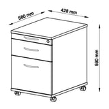 Dessin technique du caisson bureau sur roulettes SIGNA AC20 de 580 × 428 mm de hjh OFFICE PRO