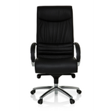 Siège pivotant XXL F 400 noir en cuir avec pied en étoile et cinq roulettes de hjh OFFICE – vue à 360° (vue de face 0°)