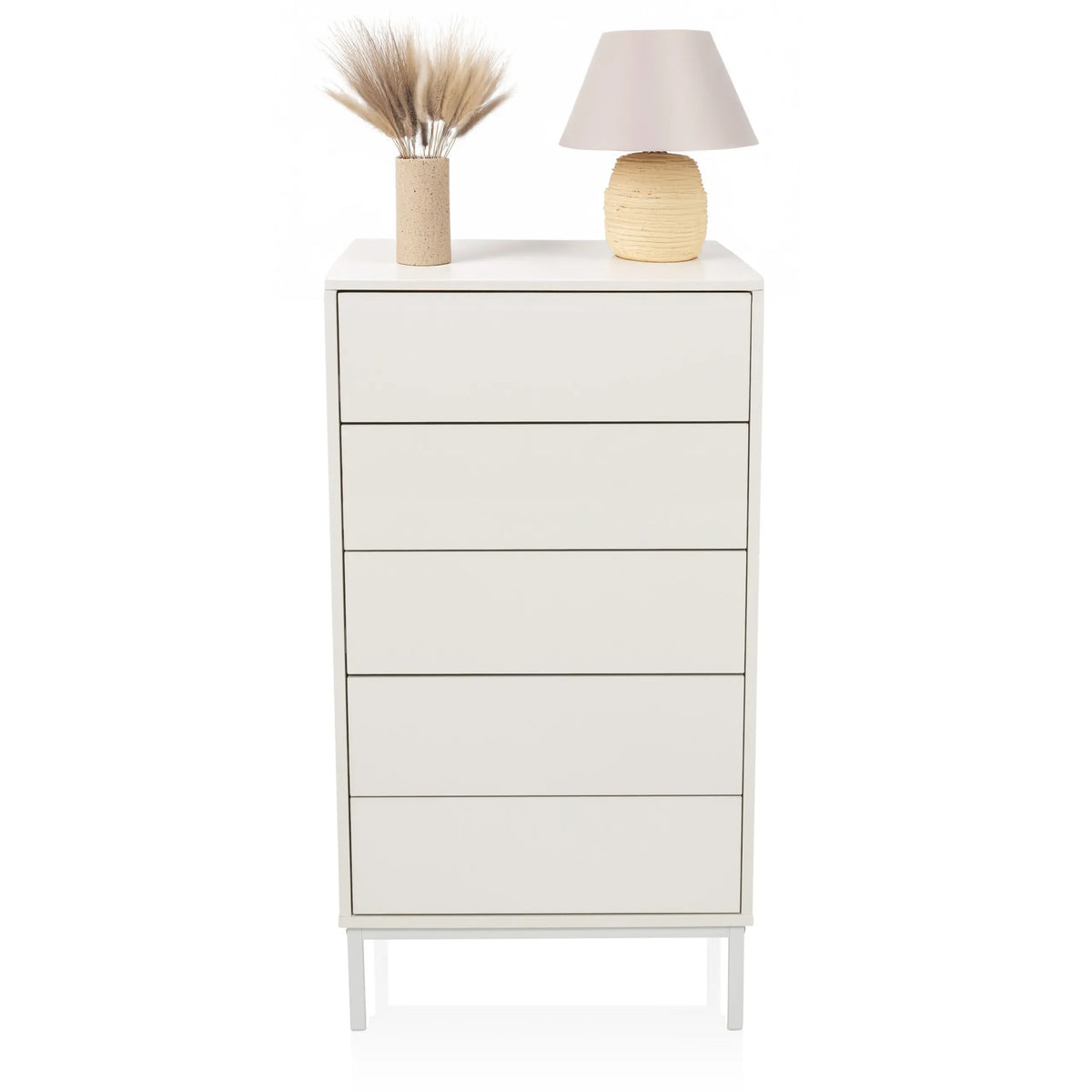 Commode blanche BJORDAL avec cinq tiroirs et pieds fins de hjh LIVING