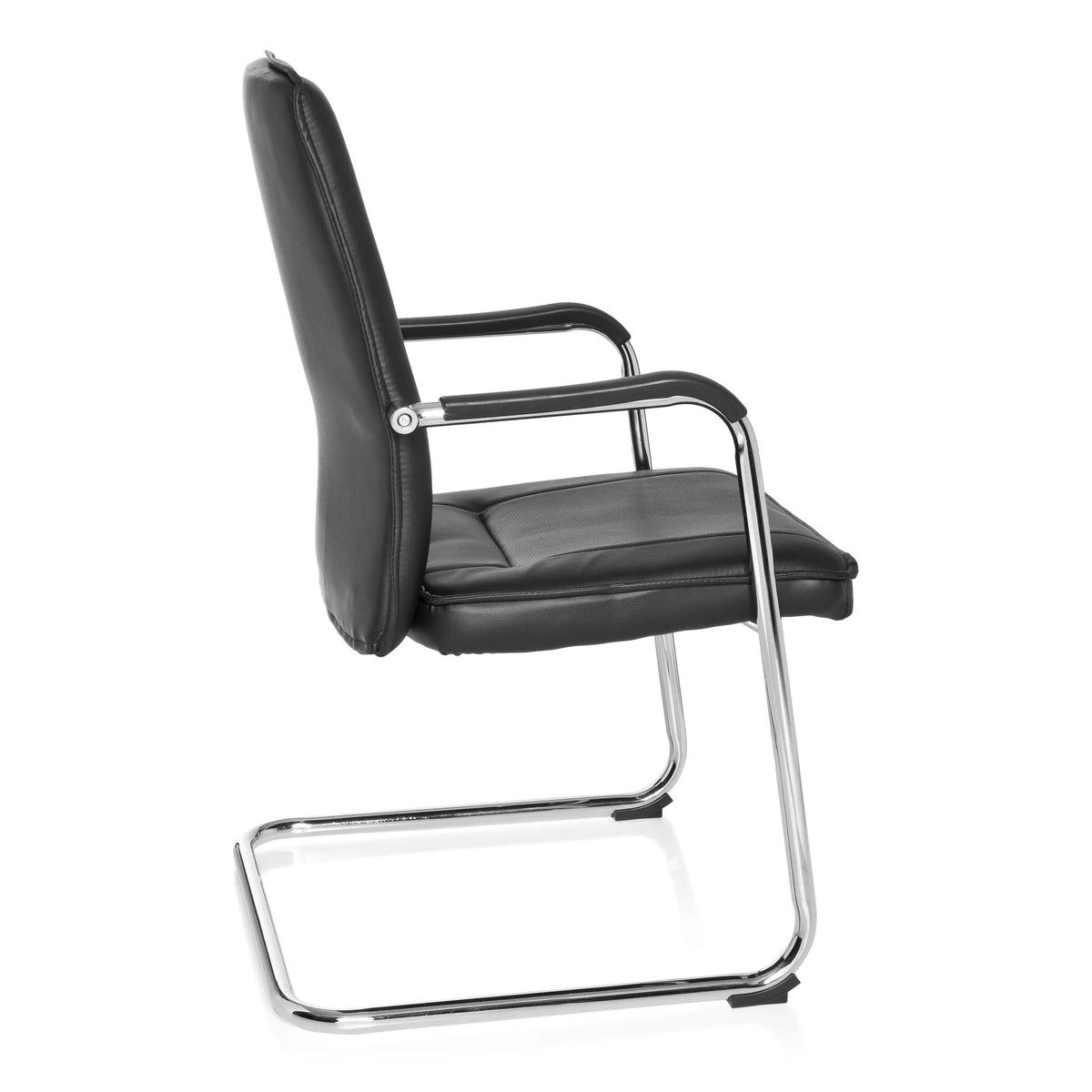 Chaises cantilever TILA noires avec accoudoirs et structure chromée de hjh OFFICE – vue à 360° (vue de profil 100°)