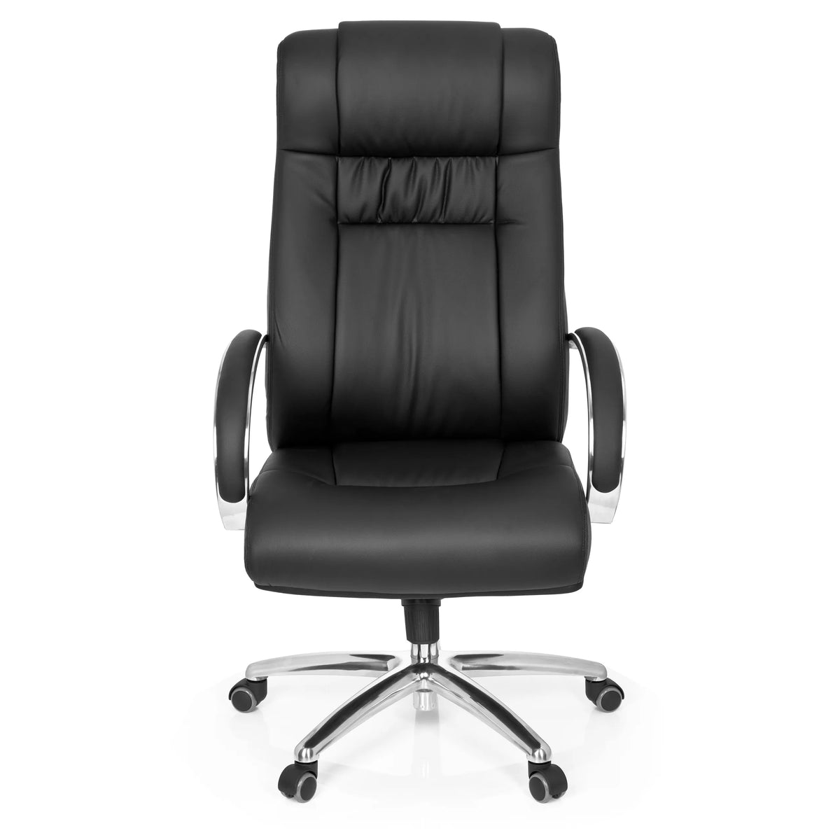 Siège pivotant XXL G 600 noir avec accoudoirs et base à cinq roulettes de hjh OFFICE – vue à 360° (vue de face 0°)