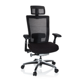 Siège de bureau haut de gamme NOVA PRO I noir avec dossier en maille et base à cinq roulettes de hjh OFFICE – vue à 360° (vue de face 20°)