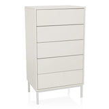Commode blanche BJORDAL avec cinq tiroirs et pieds métalliques fins de hjh LIVING – vue à 360° (vue de face 15°)