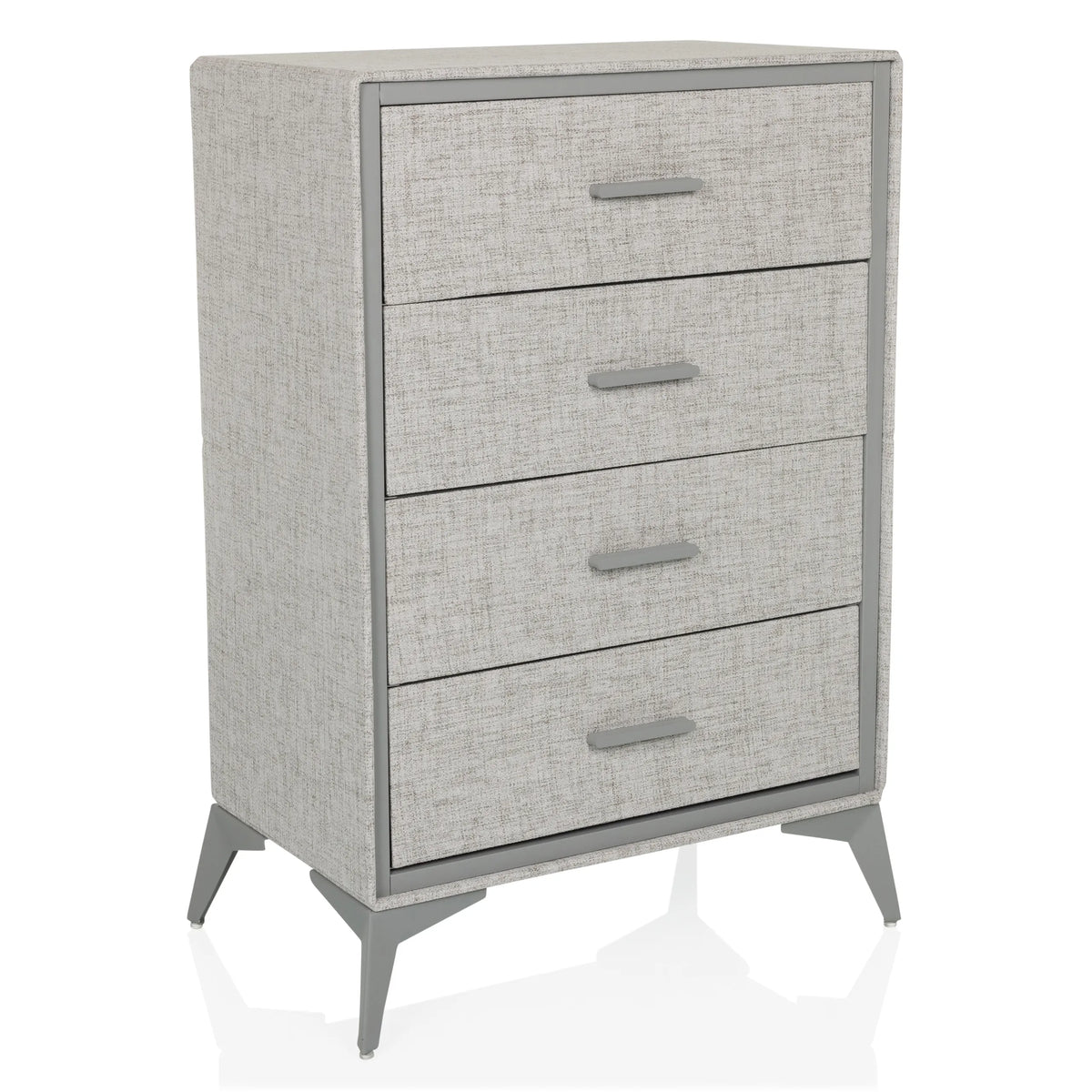 Commode grise SKUFFY avec quatre tiroirs et pieds fins de hjh LIVING – vue à 360° (vue de trois quarts avant 30°)