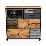 Sideboard CONTINENTO XL aus Holz und Metall mit verschiedenen Schubladen und einer Glasfront von hjh LIVING