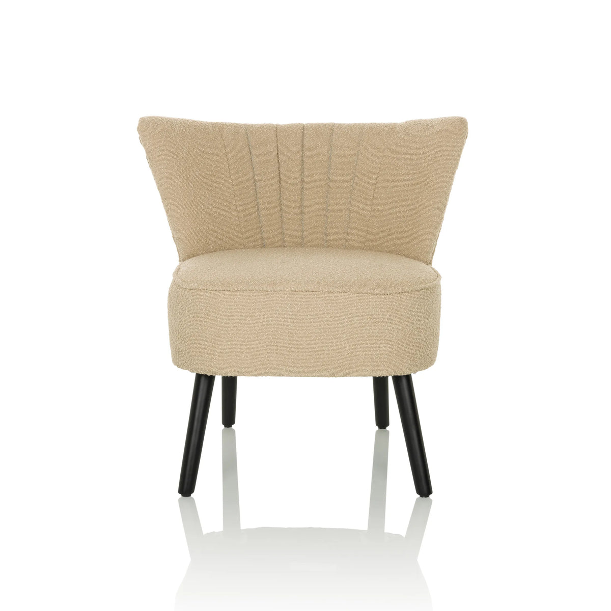Fauteuil de salon MANISO beige avec revêtement en tissu texturé et quatre pieds noirs de hjh LIVING – vue à 360° (vue de face 0°)