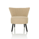 Fauteuil de salon MANISO beige avec revêtement en tissu texturé et quatre pieds noirs de hjh LIVING – vue à 360° (vue de face 0°)