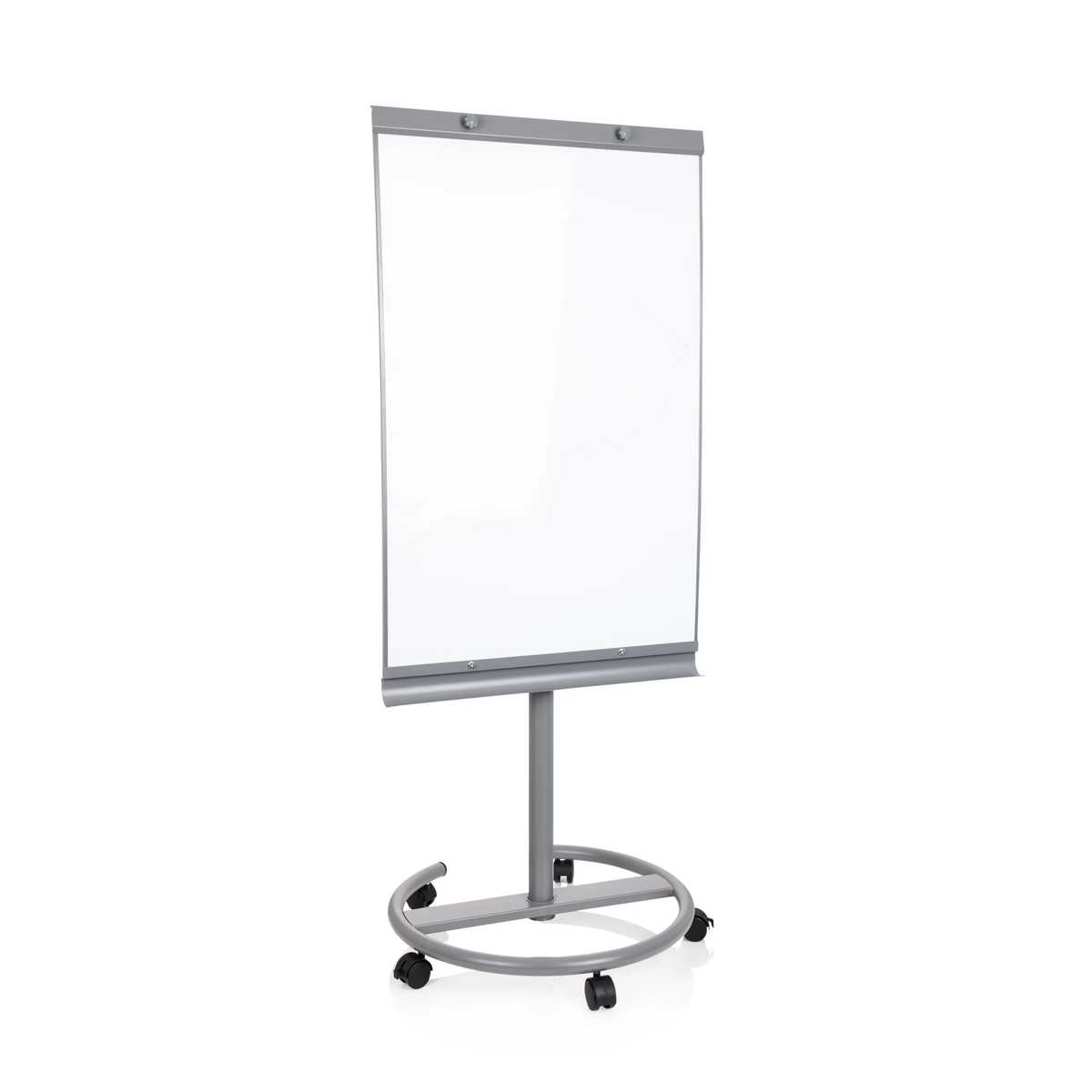 Tableau blanc argenté MULTIBOARD sur un pied mobile à roulettes de hjh OFFICE – vue à 360° (vue de face 17°)