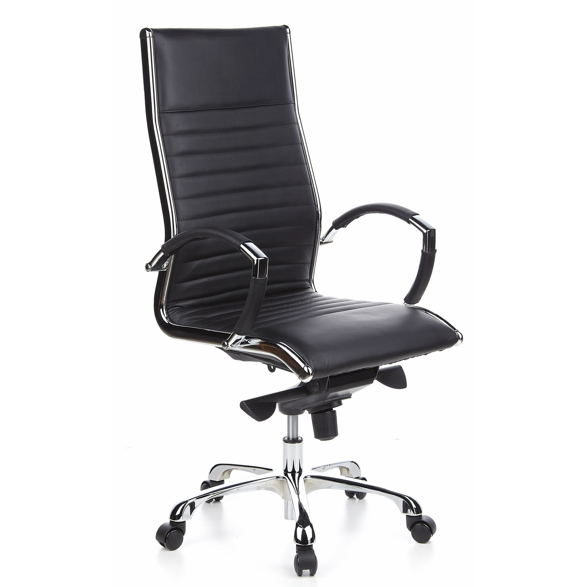 Siège de direction de qualité professionnelle PARMA 20 noir en cuir piqué avec base à cinq roulettes de hjh OFFICE – vue à 360° (vue de trois quarts avant 40°)