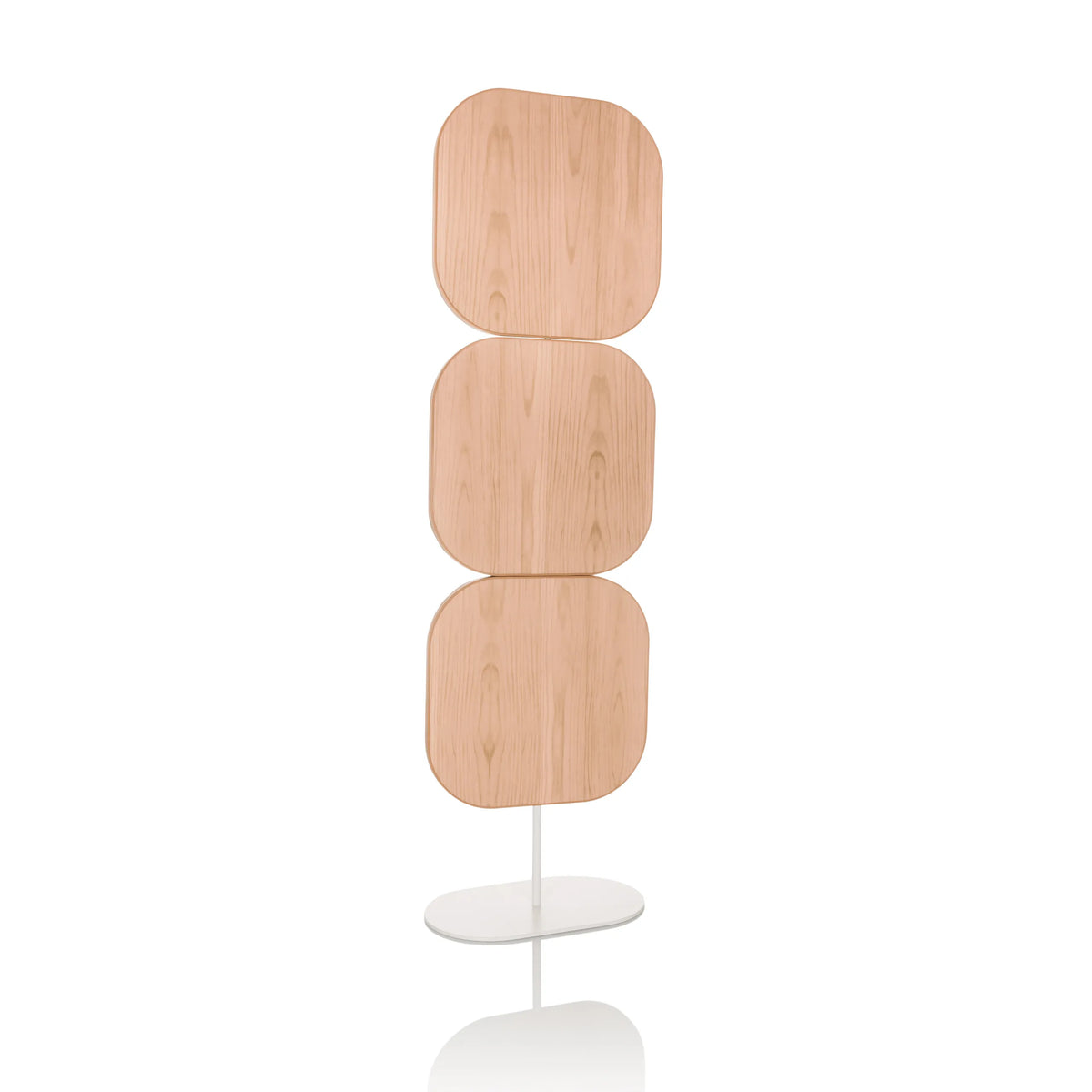 Cloison de séparation beige FLEXMIUT W avec trois éléments carrés et pied blanc de hjh OFFICE – vue à 360° (vue de face 13°)