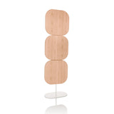 Cloison de séparation beige FLEXMIUT W avec trois éléments carrés et pied blanc de hjh OFFICE – vue à 360° (vue de face 13°)