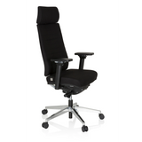 Siège de bureau de qualité professionnelle MOVE-TEC PRO 3D noir avec appui-tête et base à cinq roulettes de hjh OFFICE – vue à 360° (vue de trois quarts avant 60°)