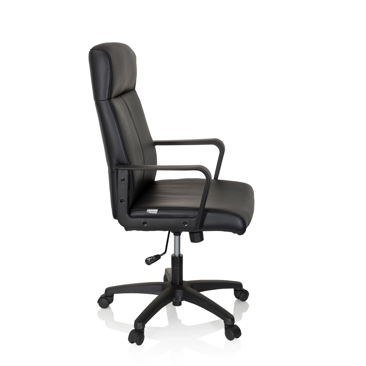 Siège de direction de qualité professionnelle LISSO noir avec accoudoirs et base à cinq roulettes de hjh OFFICE – vue à 360° (vue de profil 80°)