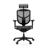 Siège de bureau de qualité professionnelle ENJOY ULTRA GEN2 noir avec dossier en maille, appui-tête et piètement à cinq roulettes de hjh OFFICE – vue à 360° (vue de face 0°)