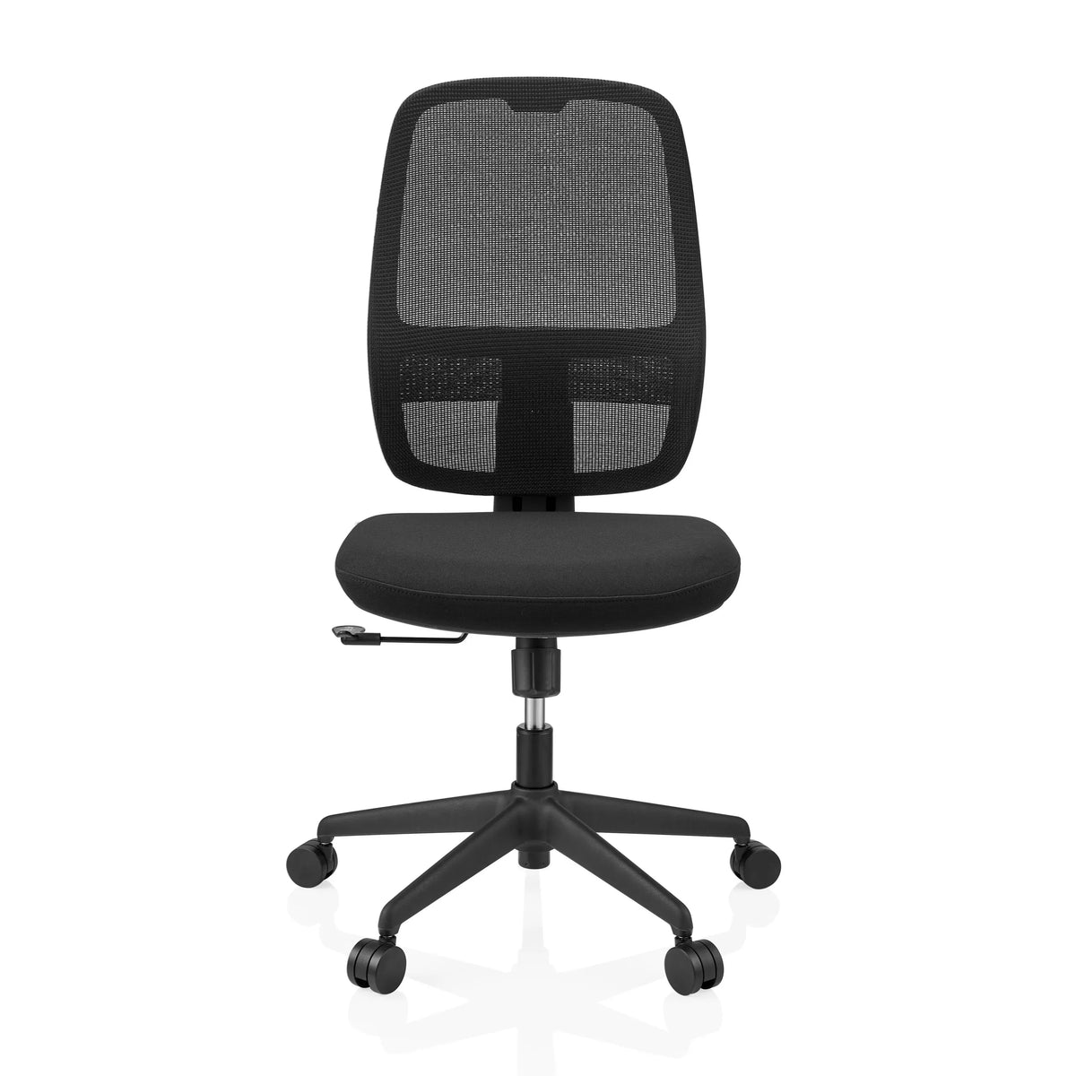 Siège de bureau de qualité professionnelle Minoro B noir avec dossier en maille et piètement à cinq roulettes de hjh OFFICE – vue à 360° (vue de face 0°)