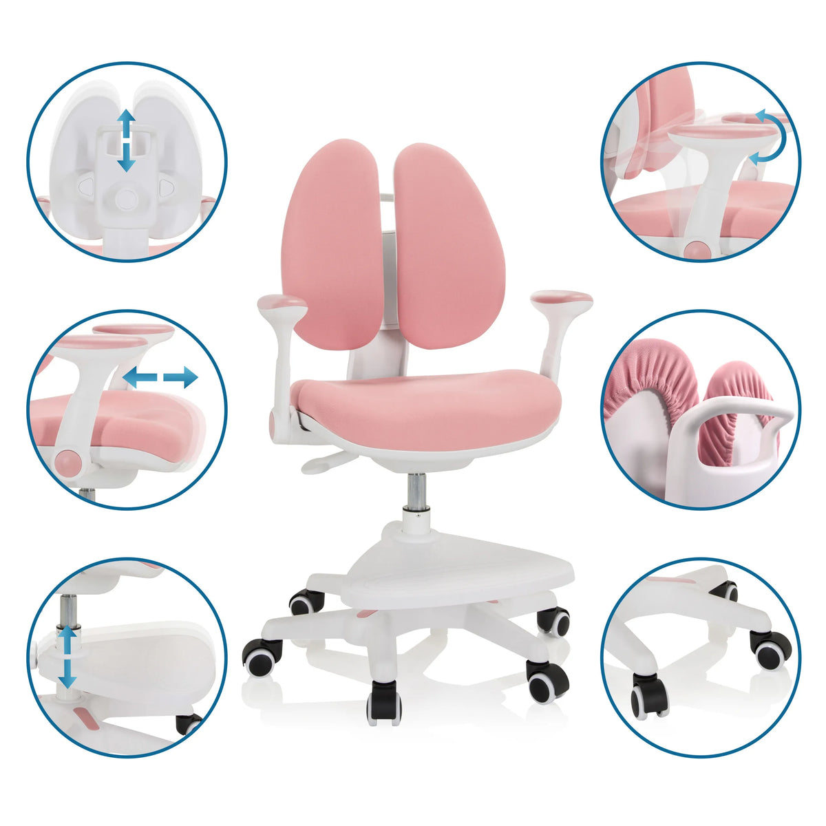 Chaise pour enfants rose KID WING avec différentes options de réglage pour le dossier, les accoudoirs et la hauteur d'assise de hjh OFFICE
