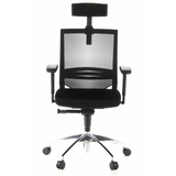 Siège de bureau de qualité professionnelle PORTO MAX noir, dossier maille, appuie-tête et base à 5 roulettes de hjh OFFICE – vue à 360° (vue de face 0°)