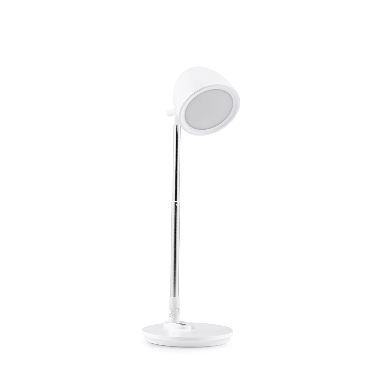 Lampe de bureau Lumanova D3 blanche avec pied rond, col mince et abat-jour rond de hjh OFFICE – vue à 360° (vue de face 0°)