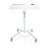 Bureau assis-debout blanc STAND VM-SU I avec pied réglable en hauteur et base à cinq roulettes de hjh OFFICE – vue à 360° (vue de face 0°)