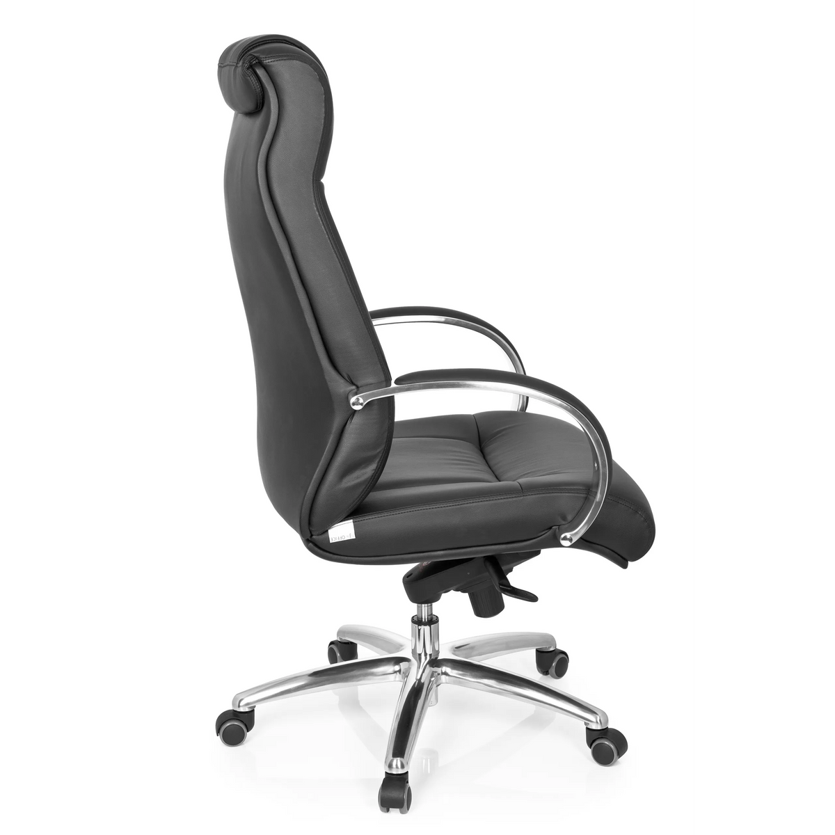 Siège pivotant XXL G 600 noir avec accoudoirs et base à cinq roulettes de hjh OFFICE – vue à 360° (vue de profil 100°)