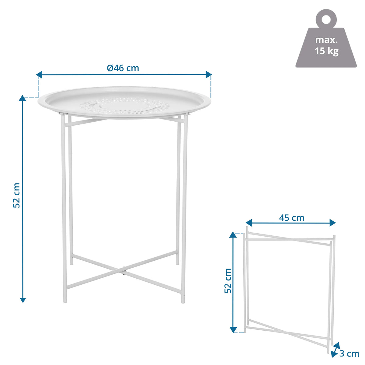 Dessin technique de la Table d'appoint ALLRUND d'un diamètre de 46 cm de hjh LIVING