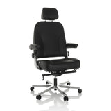 Siège pivotant XXL 24 HOURS F noir en cuir avec appuie-tête et pied à cinq roulettes de hjh OFFICE – vue à 360° (vue de face 15°)
