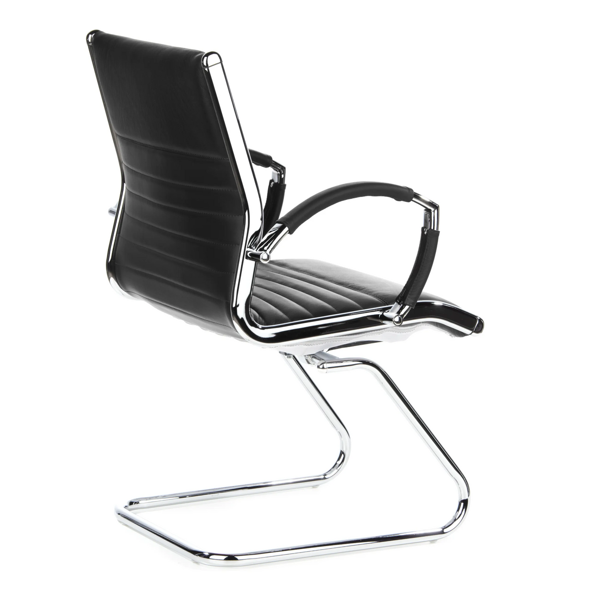 Chaises cantilever PARMA V noires avec traverses et accoudoirs de hjh OFFICE – vue à 360° (vue de trois quarts arrière 120°)