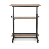 Bureau assis-debout WORKSTATION II couleur noyer noir avec deux étagères et roulettes de hjh OFFICE – vue à 360° (vue de face 0°)
