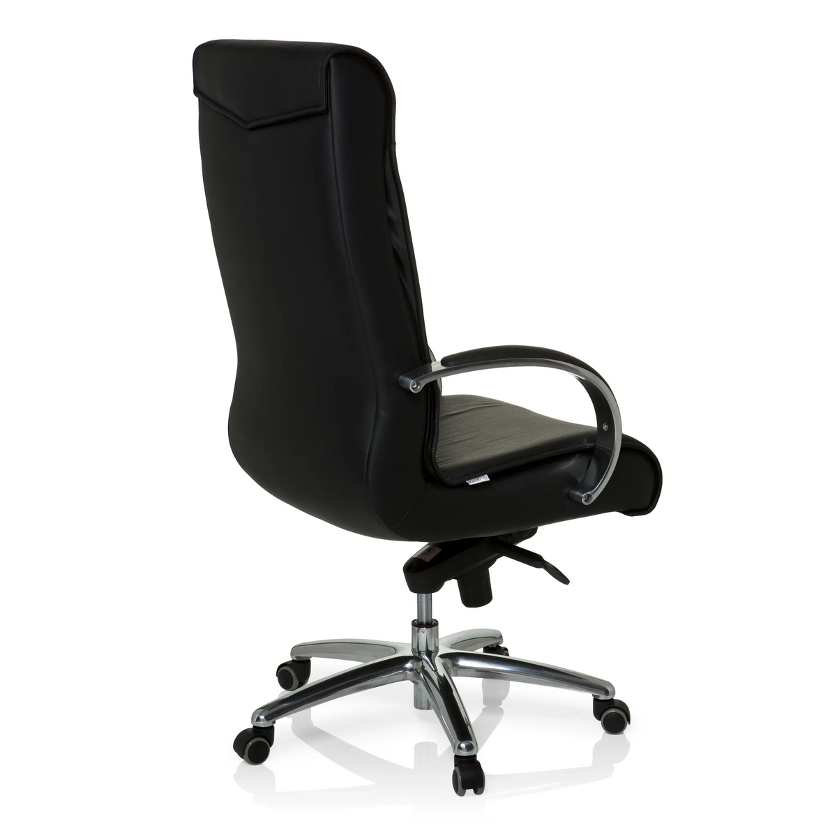 Siège pivotant XXL F 400 noir en cuir avec pied en étoile et cinq roulettes de hjh OFFICE – vue à 360° (vue de trois quarts arrière 120°)