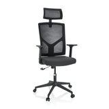 Siège de bureau à domicile BRETON B noir avec dossier en maille, appui-tête et base à cinq roulettes de hjh OFFICE – vue à 360° (vue de face 20°)