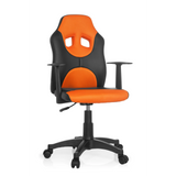 Chaise pivotante pour des enfants KID GAME AL noire et orange avec dossier en maille et base à cinq roulettes de hjh OFFICE – vue à 360° (vue de face 20°)