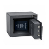 Coffre-fort Safe Compact Mini ouvert en anthracite avec un passeport de hjh OFFICE à l'intérieur
