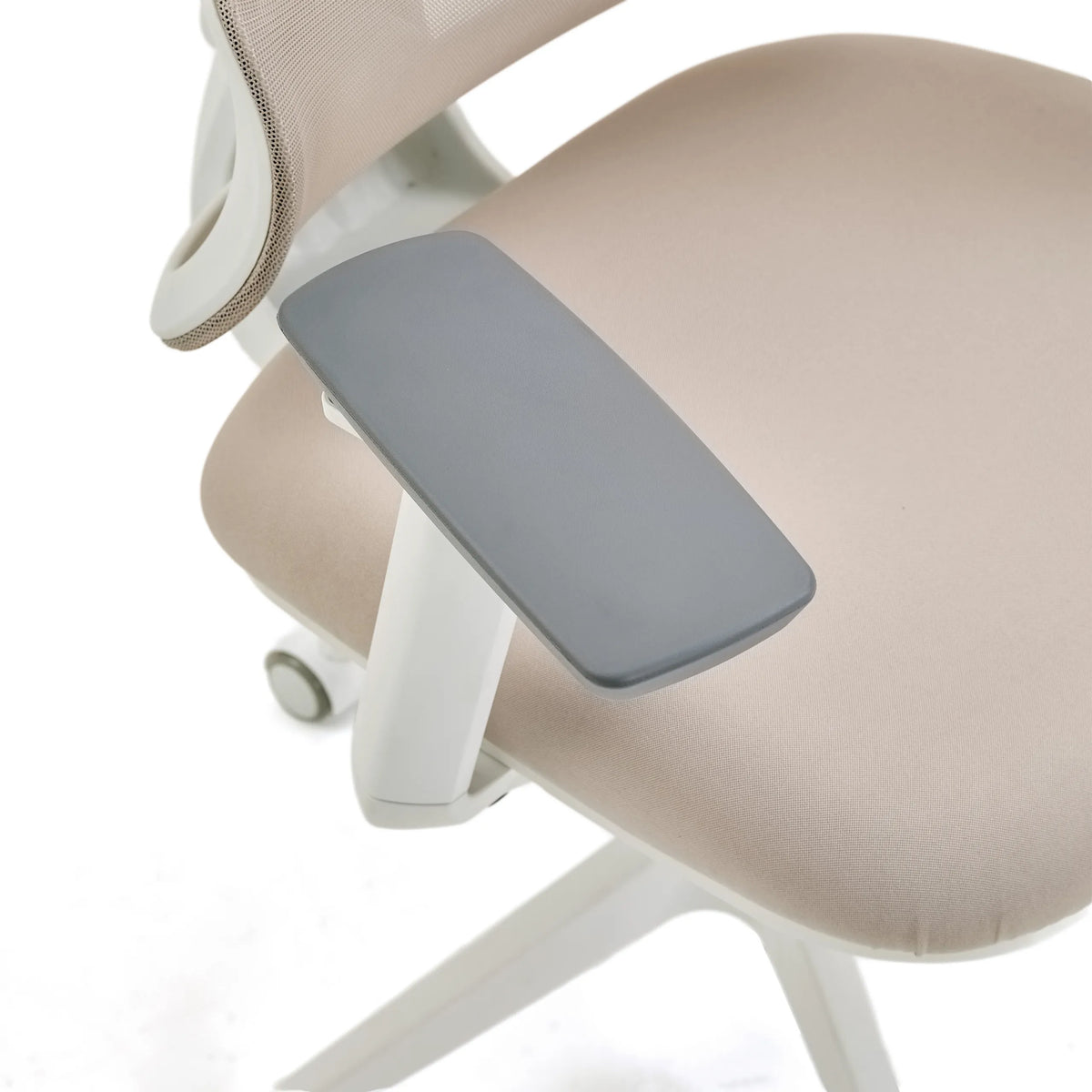 Accoudoir gris du Siège de bureau de qualité professionnelle ERGOMY W en beige avec cadre blanc de MyBuero