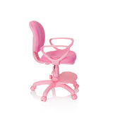Chaise pivotante pour des enfants KID COLOUR rose avec accoudoirs et base à cinq roulettes de hjh OFFICE – vue à 360° (vue de profil 80°)