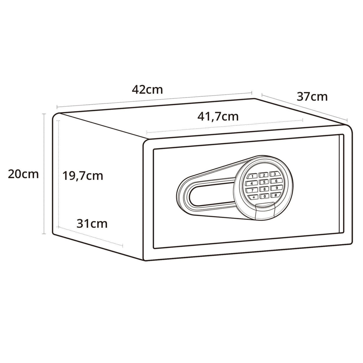 Dessin technique du Coffre-fort SAFE COMPACT I avec une largeur de 42 cm et une profondeur de 37 cm de hjh OFFICE