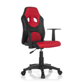 Chaise pivotante pour des enfants KID GAME AL noir et rouge avec revêtement en maille et base à cinq roulettes de hjh OFFICE – vue à 360° (vue de trois quarts avant 40°)