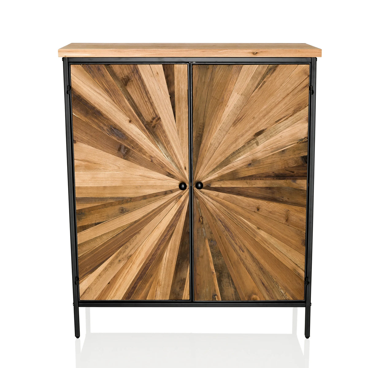 Commode SANTJAGO BLACK SUN XL avec deux portes en bois disposé en rayons et cadre en métal noir de hjh LIVING