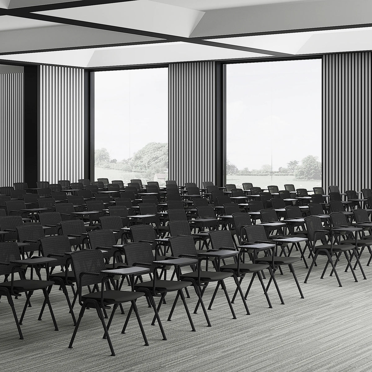 Planchettes à pince MEET WA en noir sur une rangée de chaises de conférence de hjh OFFICE