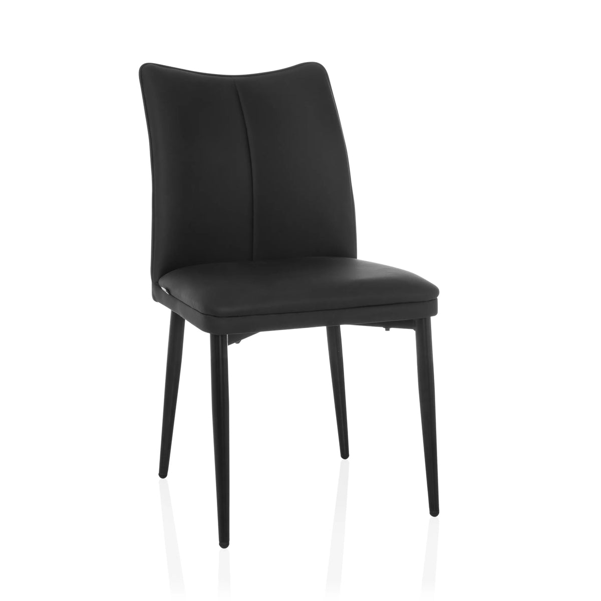 Chaise de salle à manger VISETO noire avec dossier haut et quatre pieds de hjh LIVING – vue à 360° (vue de face 15°)