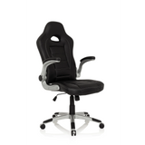 Fauteuil Gamer noir GAME SPORT avec appui-tête, accoudoirs et piètement argenté à cinq roulettes de hjh OFFICE – vue à 360° (vue de face 20°)