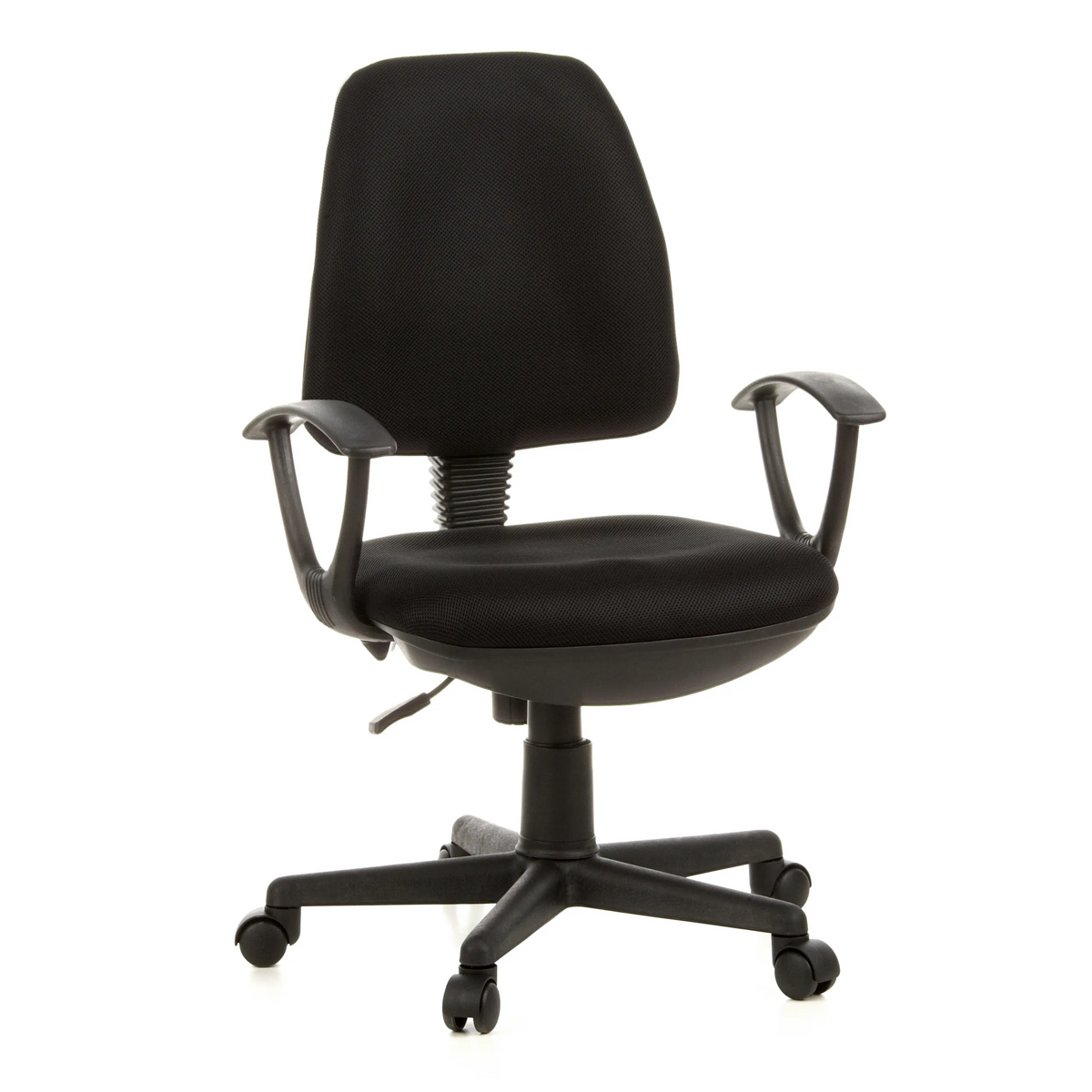 Siège de bureau à domicile CITY 10 noir avec dossier en maille, accoudoirs et base à cinq roulettes de hjh OFFICE – vue à 360° (vue de face 20°)