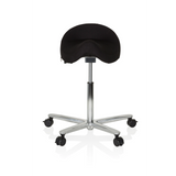 Tabouret de selle MOVE-TEC 3D PRO I noir avec un piétement à cinq roulettes de hjh OFFICE – vue à 360° (vue de face 0°)
