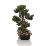 Plante artificielle verte BONSAI en forme de bonsaï dans un pot noir avec des cailloux de hjh OFFICE – vue à 360° (vue de face 0°)