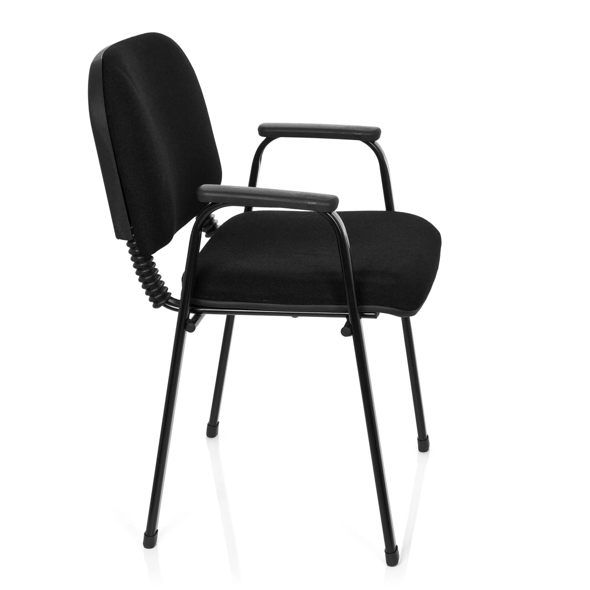 Chaise à quatre pieds XT 650 noire avec accoudoirs et assise rembourrée de hjh OFFICE – vue à 360° (vue de profil 80°)