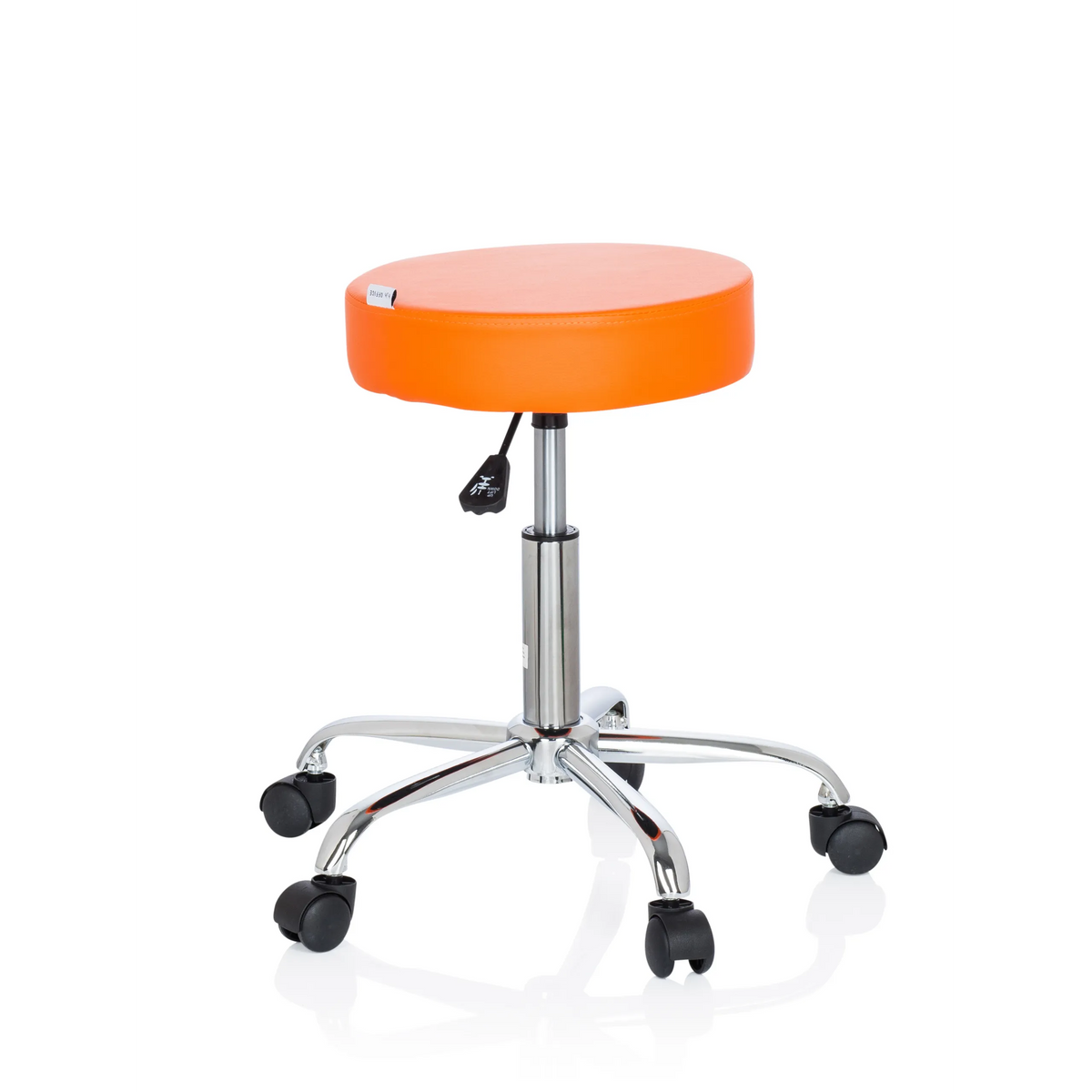 Tabouret pivotant orange OPERATOR II avec vérin à gaz et base à cinq roulettes de hjh OFFICE – vue à 360° (vue de trois quarts avant 60°)