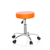 Tabouret pivotant orange OPERATOR II avec vérin à gaz et base à cinq roulettes de hjh OFFICE – vue à 360° (vue de trois quarts avant 60°)