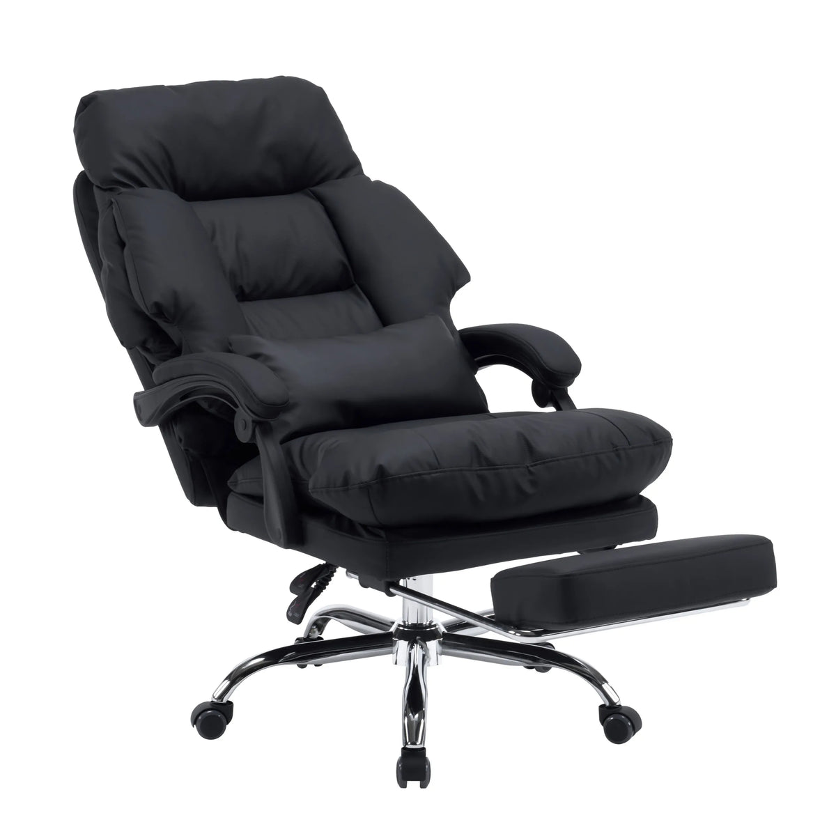 Siège de direction pour bureau à domicile Relax Legoro noir avec repose-pieds extensible et pied en étoile brillant à roulettes de MyBuero