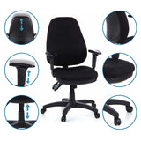 Siège de bureau de qualité professionnelle ZENIT PRO en noir avec différentes vues détaillées des réglages de hjh OFFICE