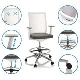 Chaise de comptoir ASPEN WORK W grise avec repose-pieds, roulettes et dossier respirant de hjh OFFICE